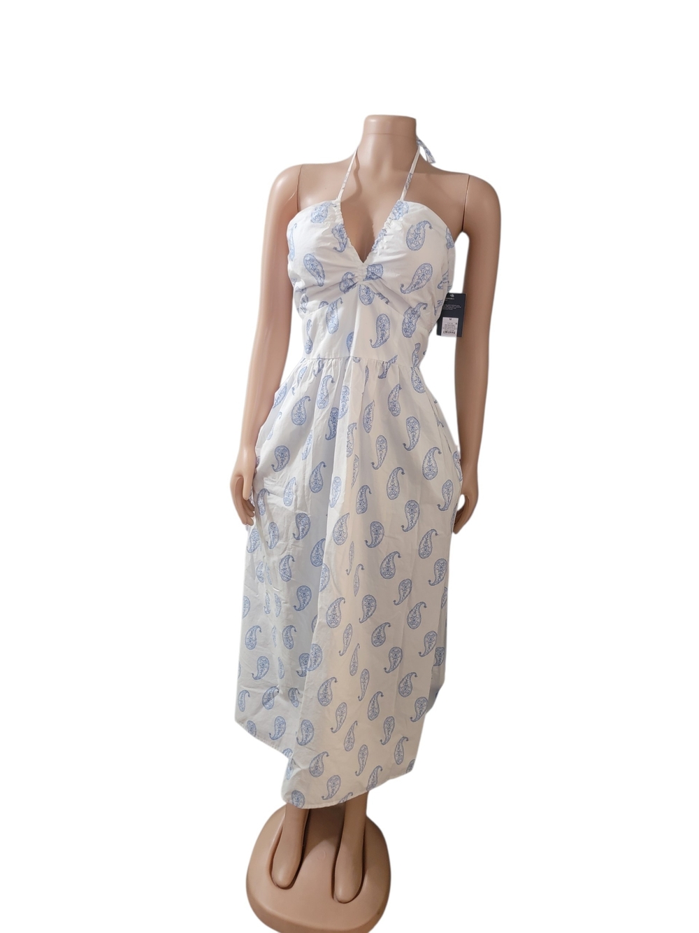 Universal Thread White Halter Midi Dress with Blue Paisley.